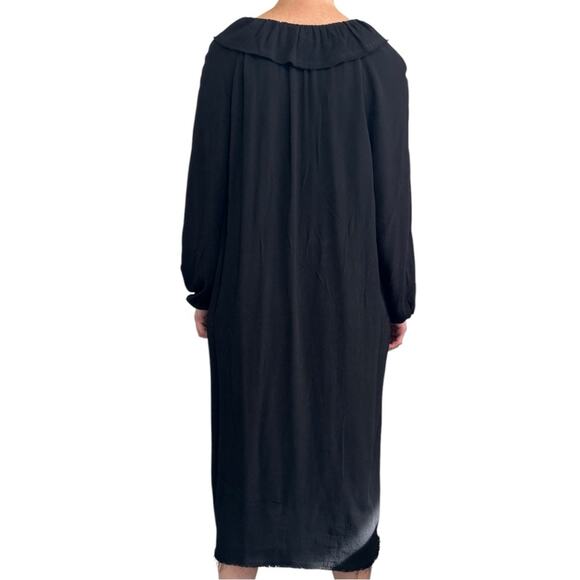 Raquel Allegra Black Peasant Dress size 0 Midi Ruffle Neck - Picture 4 of 16